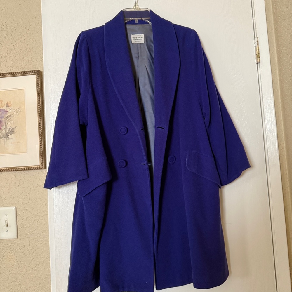 Benetton Blue Purple Wool Coat
